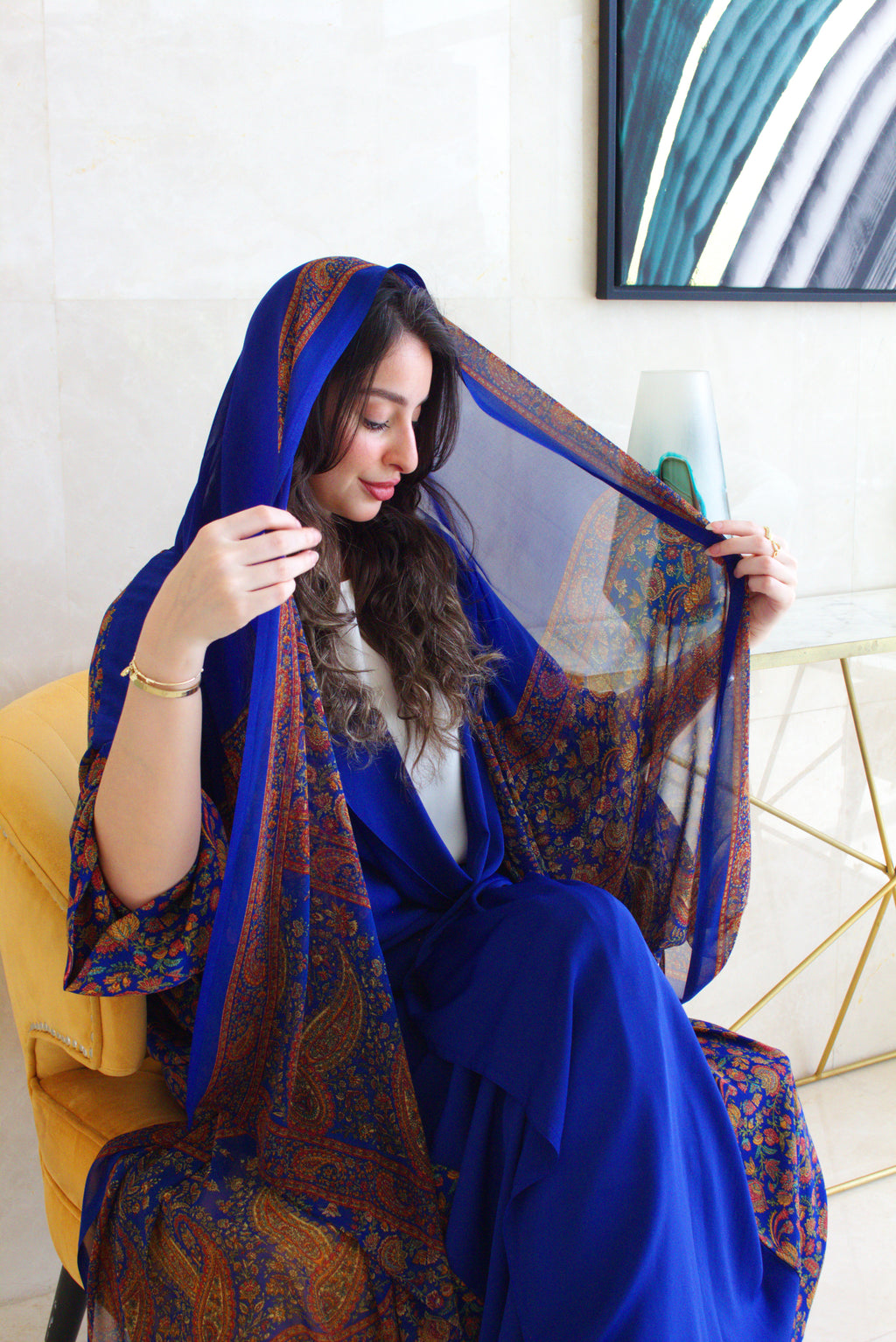 Royal Sapphire Silky Abaya Set
