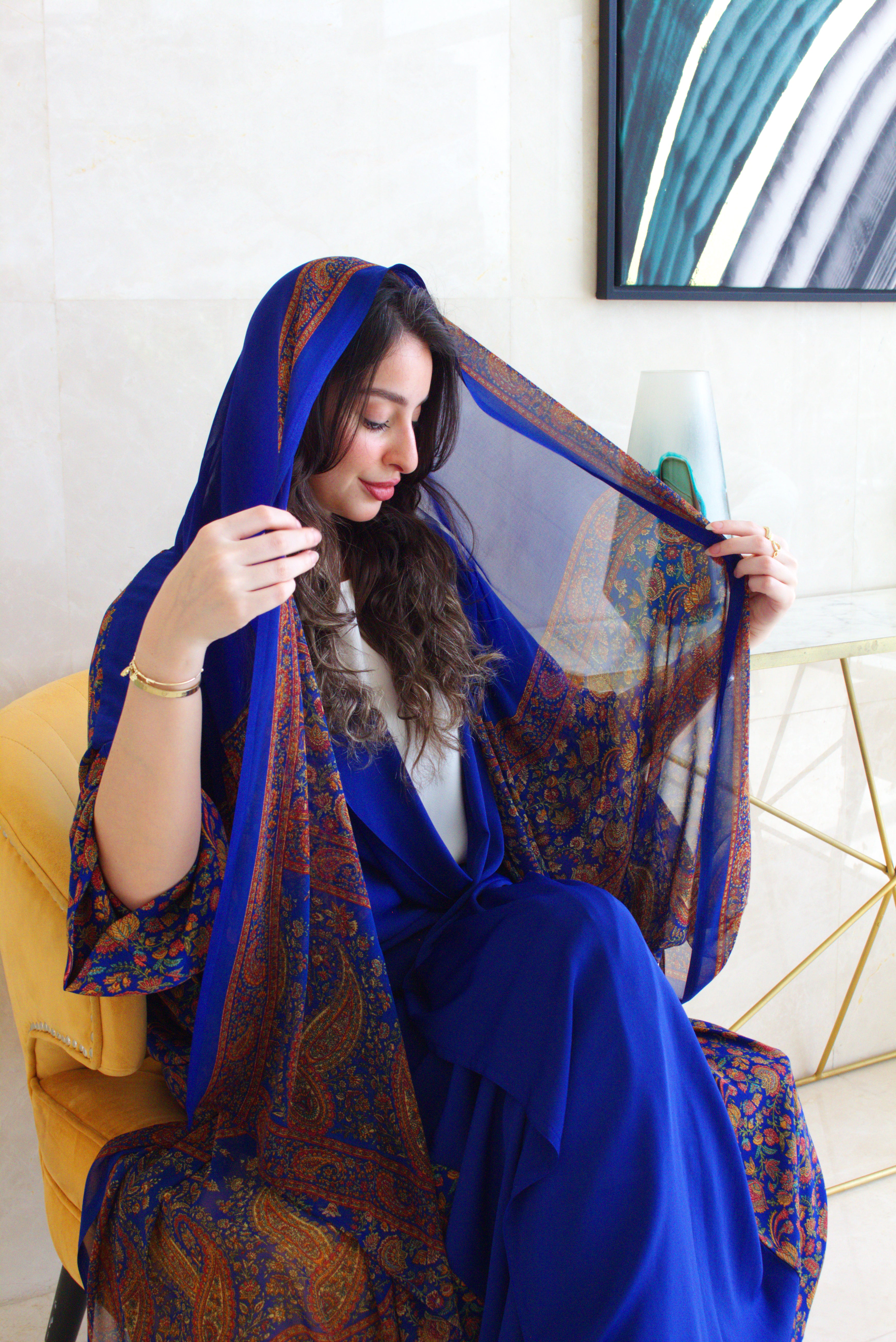 Royal Sapphire Silky Abaya Set
