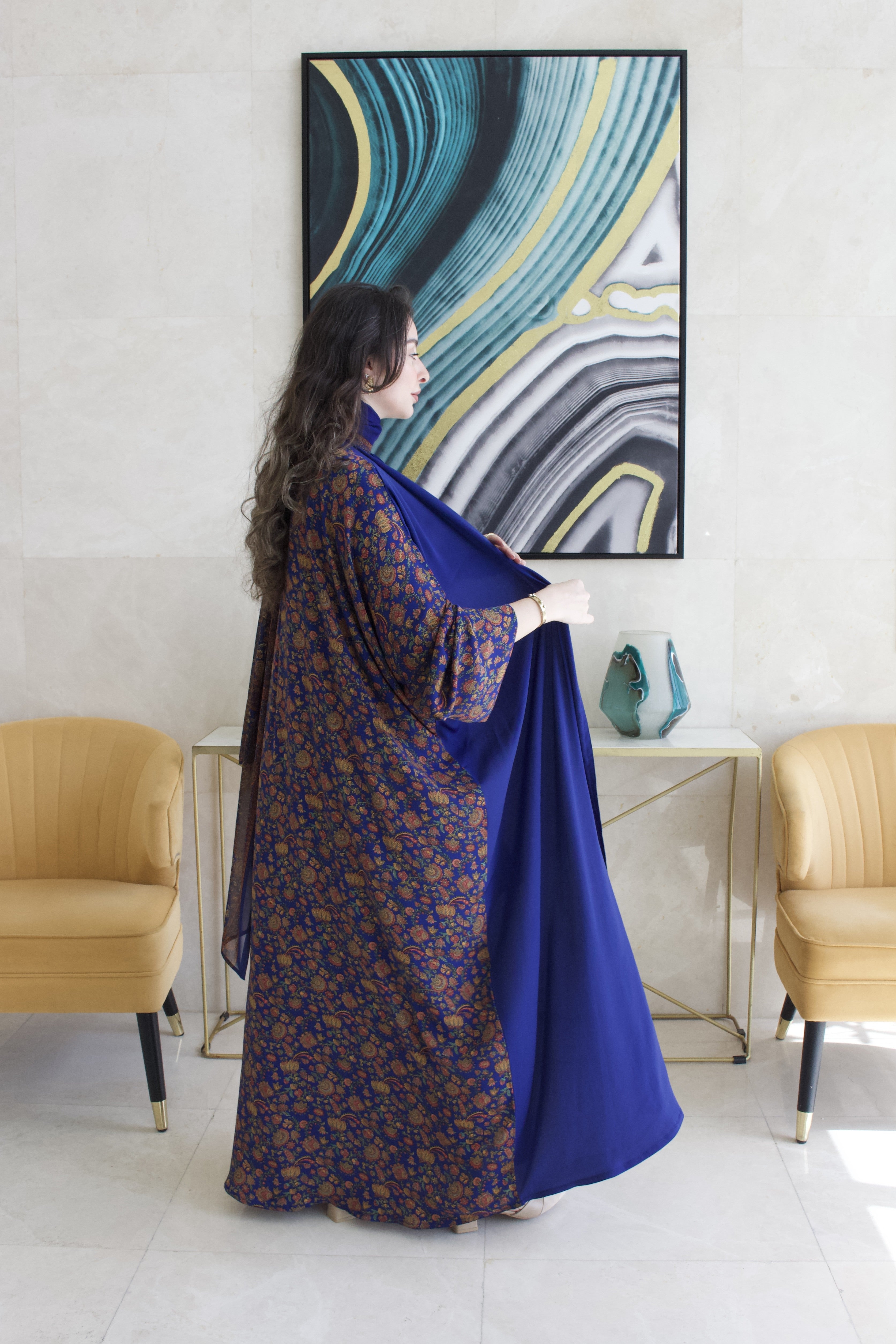 Royal Sapphire Silky Abaya Set