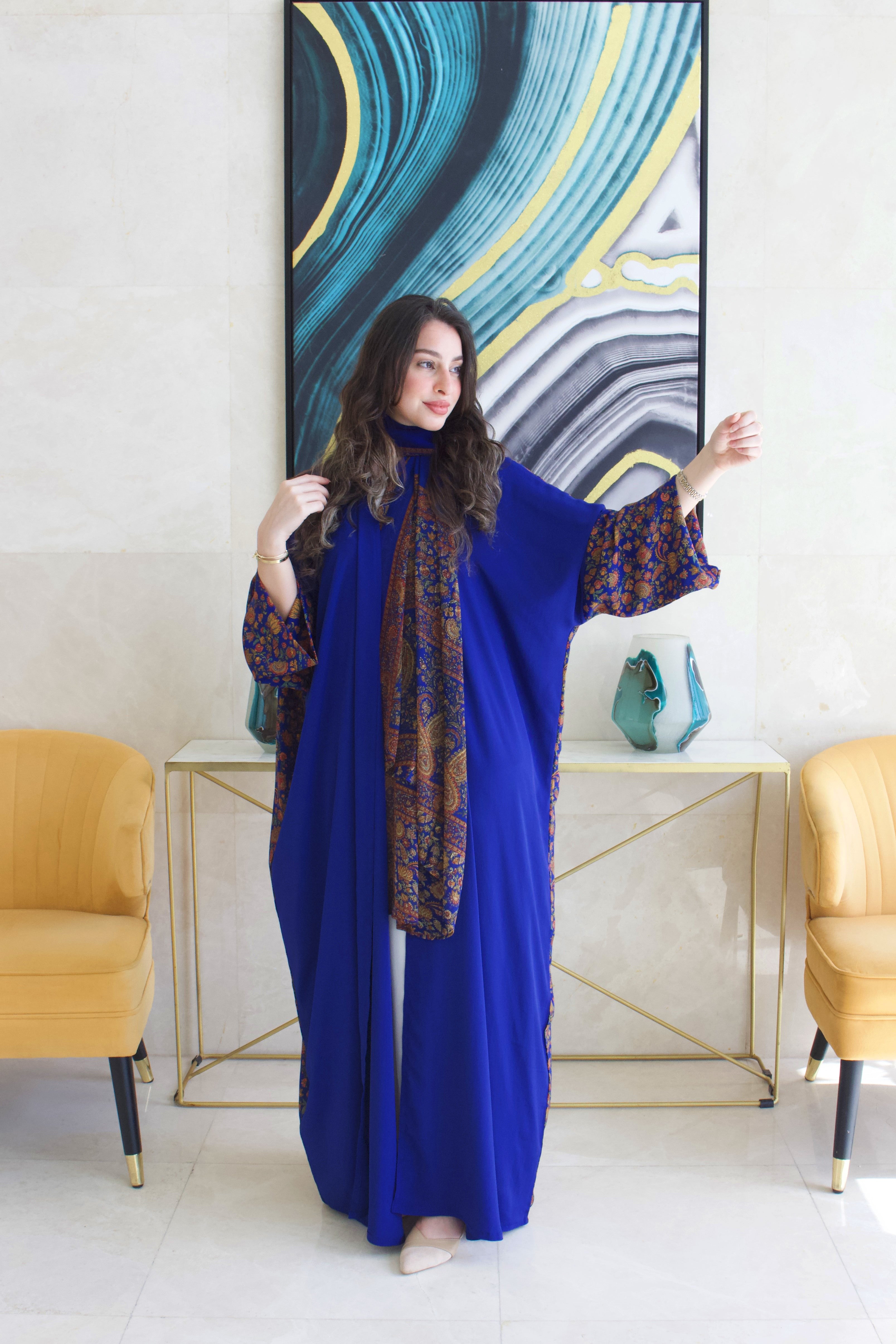 Royal Sapphire Silky Abaya Set