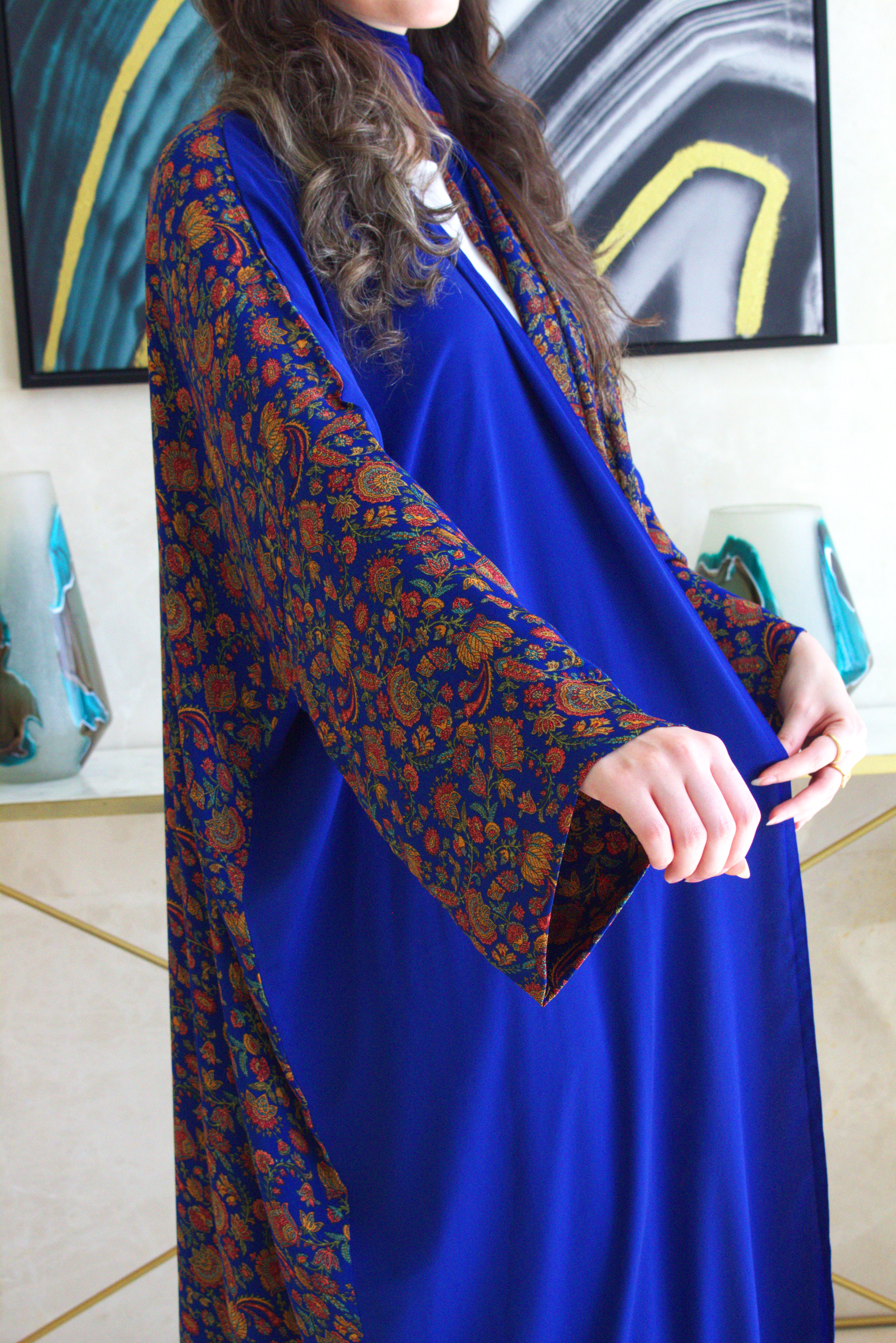 Royal Sapphire Silky Abaya Set
