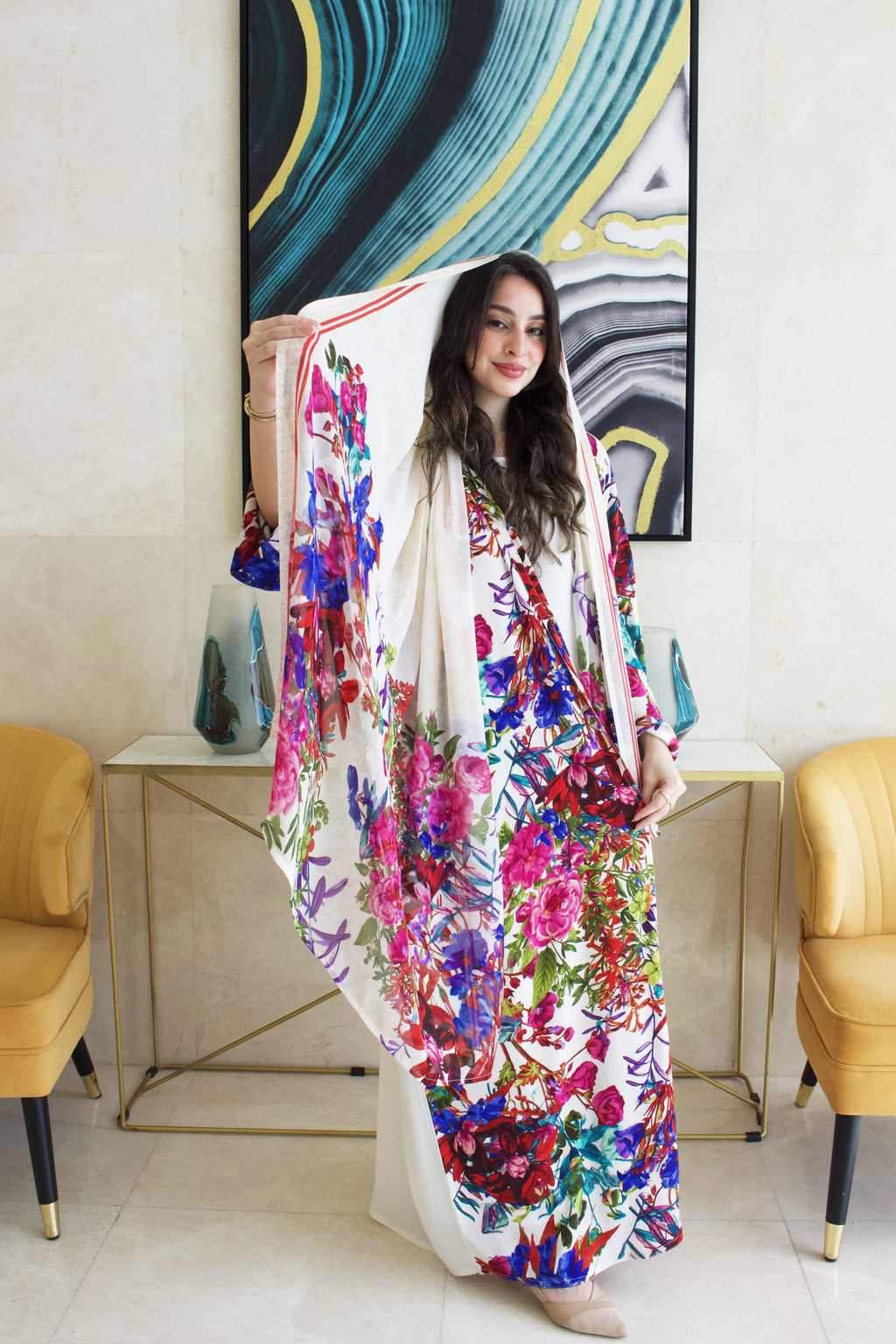 Bloom in Bianco abaya set