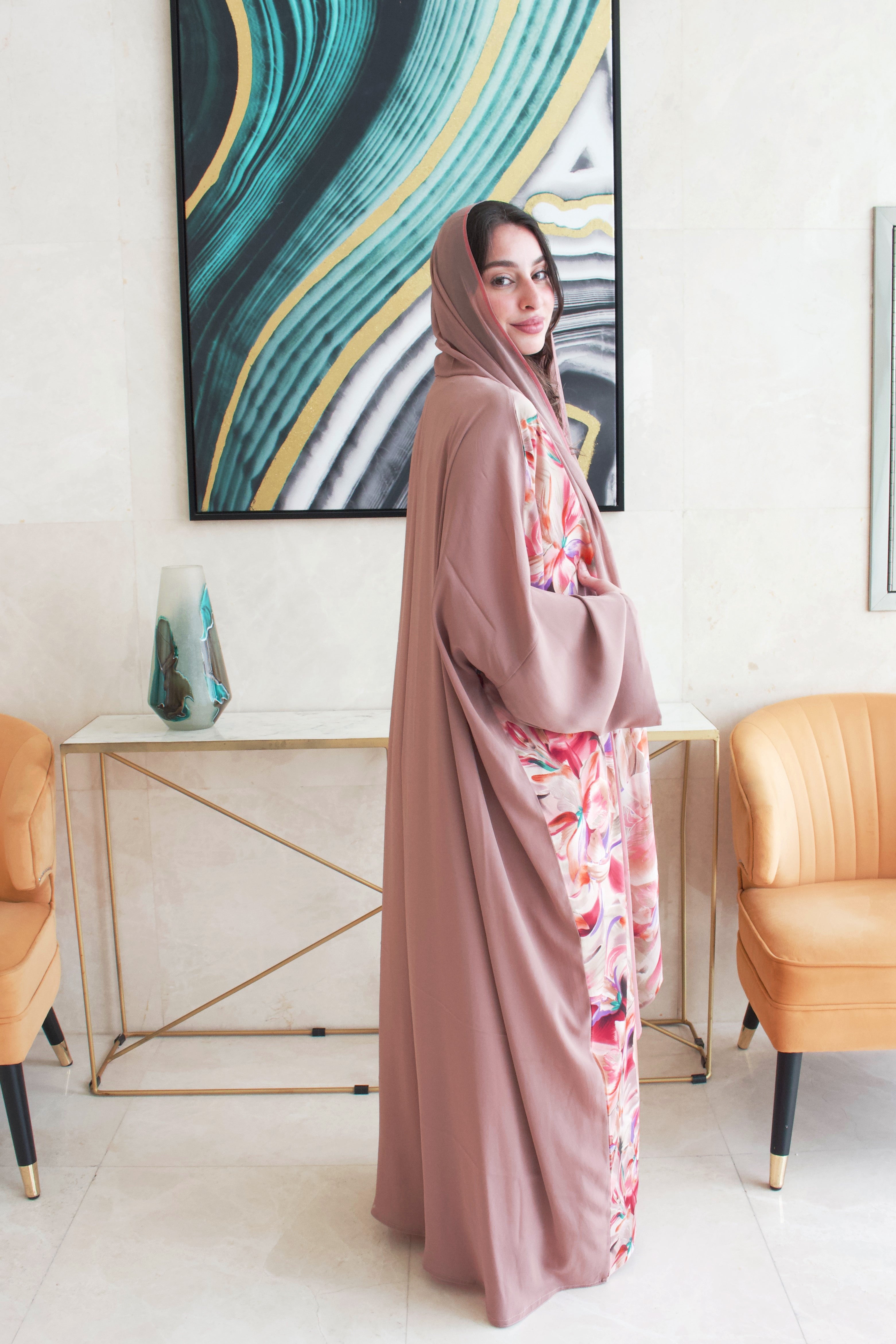 Blush Garden Silky Abaya Set