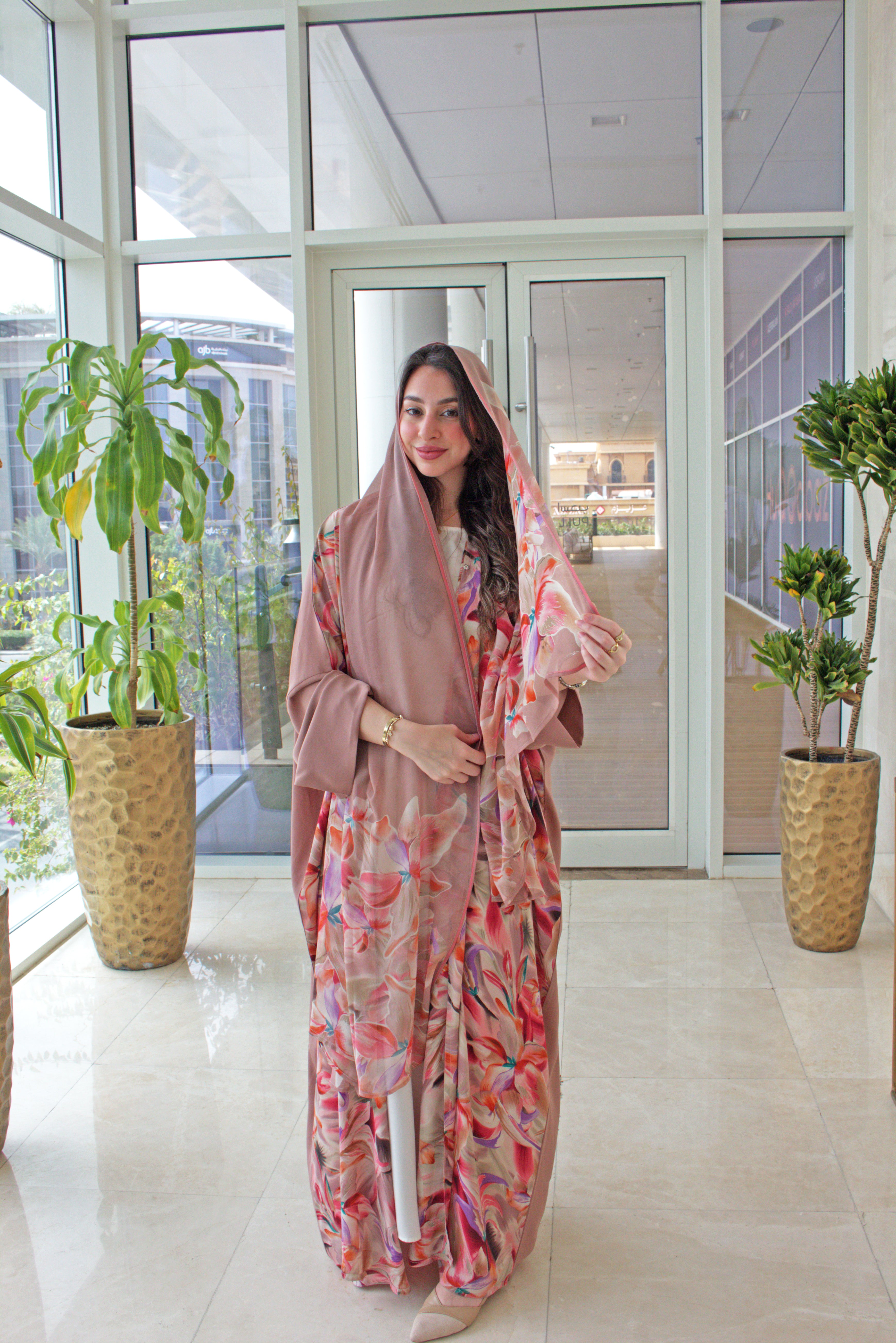 Blush Garden Silky Abaya Set