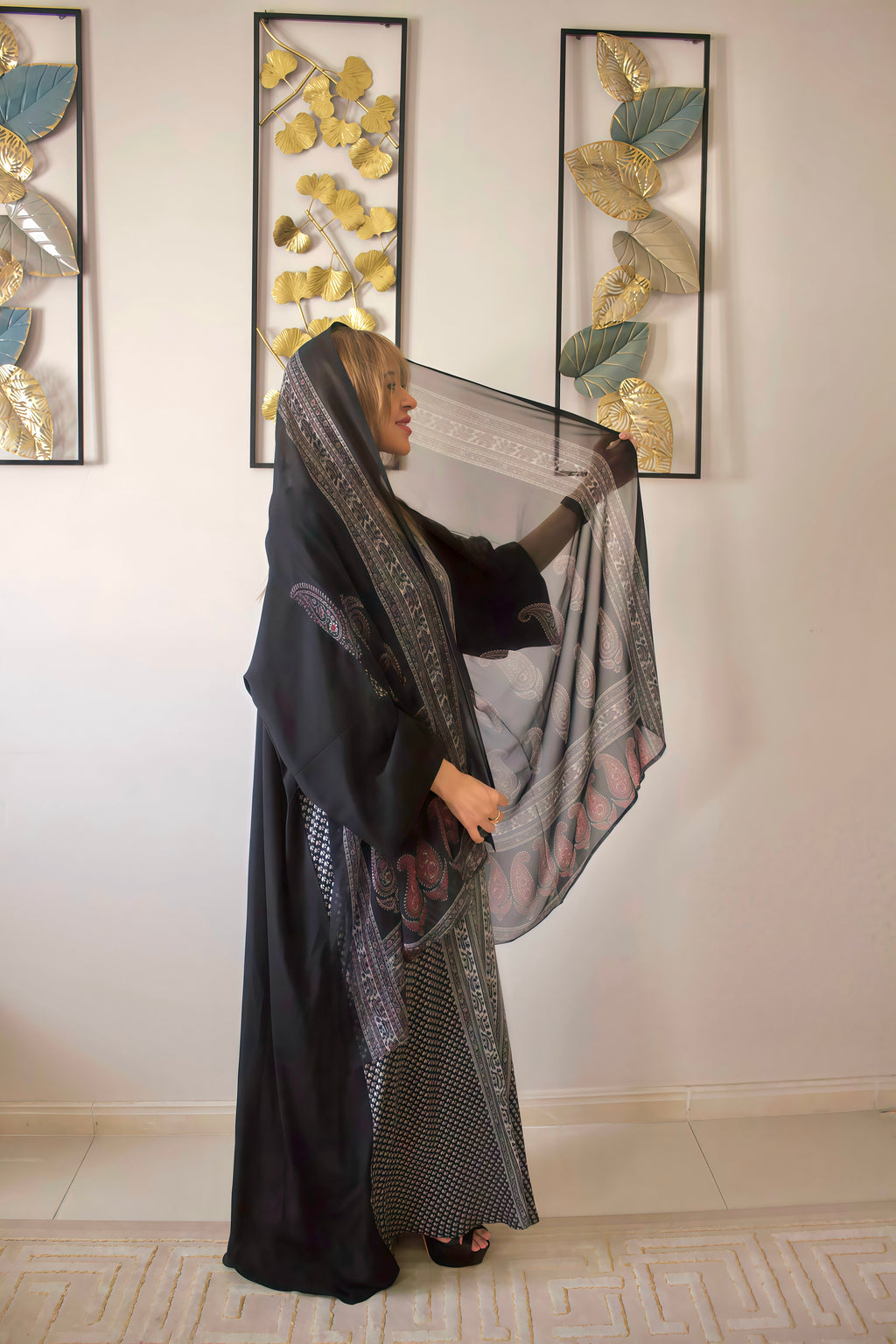 Midnight Heirloom Silky Abaya Set