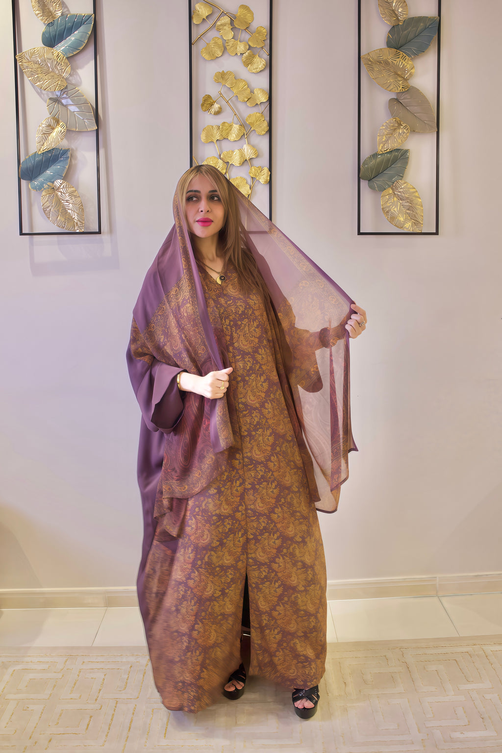 Royal Mauve Silky Abaya Set